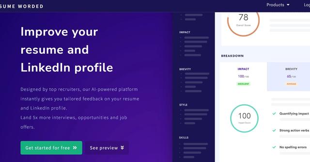 Resume Worded - Get tailored feedback on your resume and LinkedIn profile.