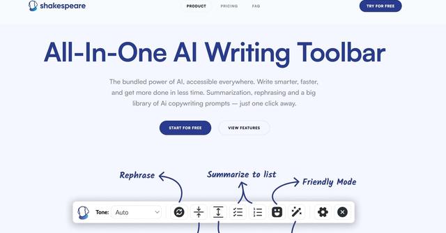Shakespeare AI Toolbar - AI-powered toolbar for seamless writing assistance in your browser.