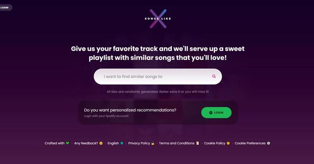 Songs Like X - Get personalized playlists of similar songs to your favorite track with our tool