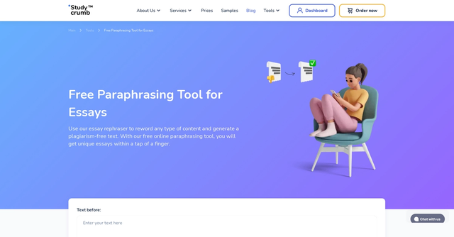 StudyCrumb - This essay rephraser can change the wording of any content