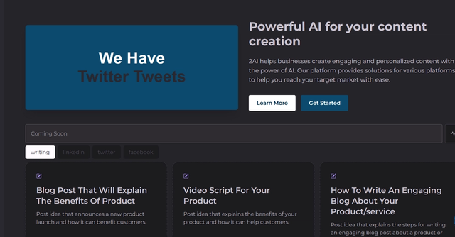 2AI - Simple, Modern, Fast template driven content writer and powerful text to image generator