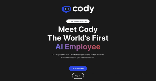 Cody - The magic of ChatGPT but trained on your business.