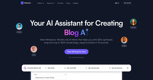 Writesonic - Create SEO-friendly content with AI for blogs, websites, and articles.