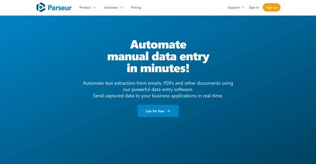 Parseur - Parseur is a powerful data entry software that automates text extraction from emails, PDFs, and other documents, enhancing productivity by eliminating manual data entry.