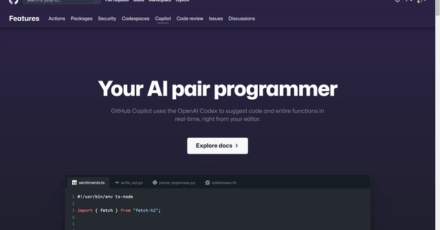Copilot - AI pair programmer that suggests code & functions in real-time from your editor.