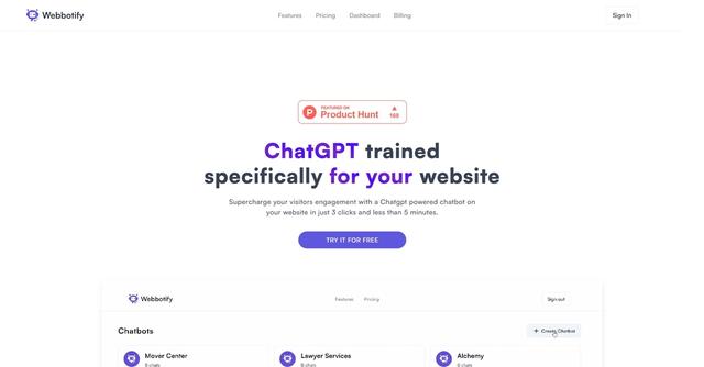 Webbotify - ChatGPT trained specifically for your website under 2 mins