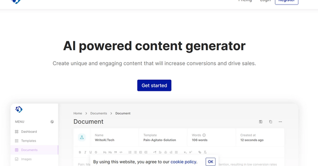 WriteAI.Tech - Create unique and engaging content that will increase conversions and drive sales, and generate stunning images that will increase engagement.