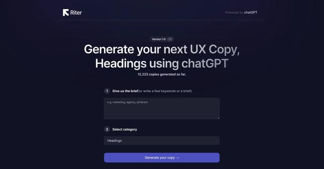 Riter - Generated UX copy for product design.