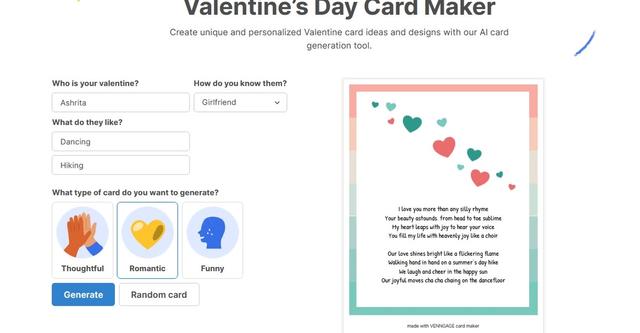 Venngage - Create unique and personalized Valentine card ideas and designs with our AI card generation tool.