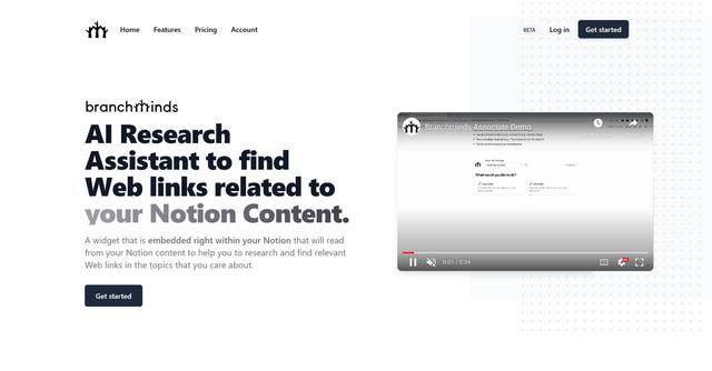Branchminds - Branchminds is an AI research assistant embedded within Notion that enhances your research process by finding relevant web links based on your Notion content.