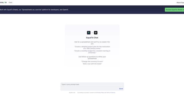 EqualTo - Tailored spreadsheets with interactive chat prompts.
