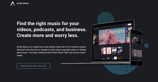 Evoke Music - Royalty-free music library with music made with AI.