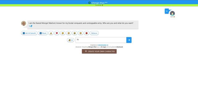 Gengis Khan - Historical Q&A with Ghengis Khan via chat.