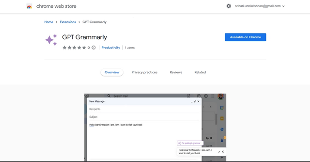 GPT Grammarly - Chrome extension integrated with ChatGPT that can correct spelling and grammar errors in any input.