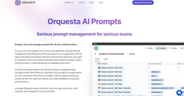Orquesta AI Prompts - Enterprise-ready no-code building block for product teams to infuse products with AI capabilities and prompt management tools.