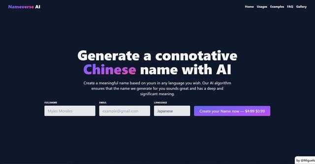 Nameverse AI - Generated names for businesses/individuals.