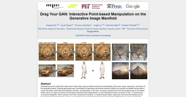 DraGan - Drag Your GAN: Interactive Point-based Manipulation on the Generative Image Manifold