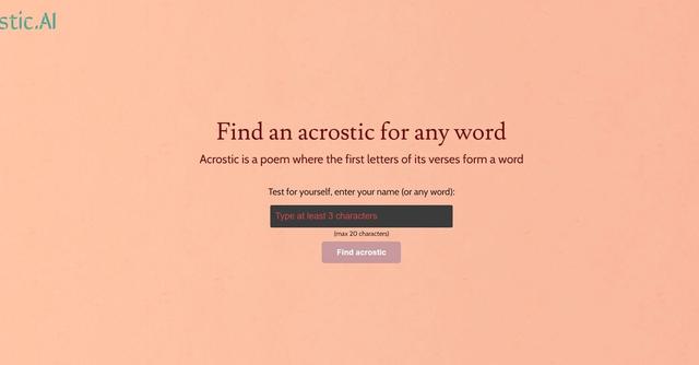 Acrostic AI - Generate creative acrostic poems with AI for any input word