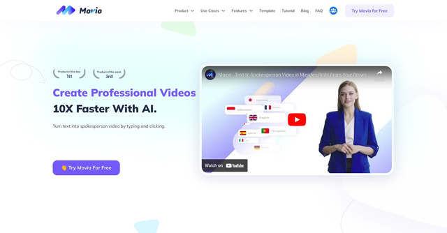 Movio - Create videos from text with MOVIO's top-shelf synthetic media.