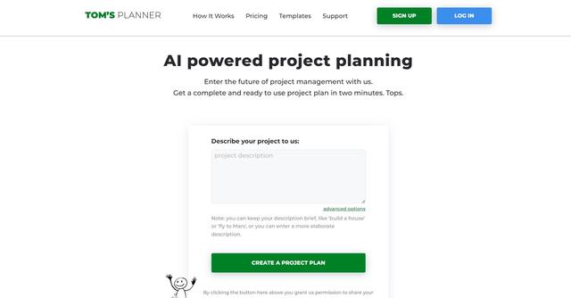 Tomsplanner - Our AI Assist generates impressively complete Gantt charts based on a short project description. And using the same AI Assist, you can further expand and tweak the Gantt chart to your liking.