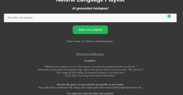 Natural Language Playlist - AI creates custom playlists from your prompts!