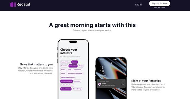 Recapit News - Get daily Audio news briefs on your interests via WhatsApp/Telegram.