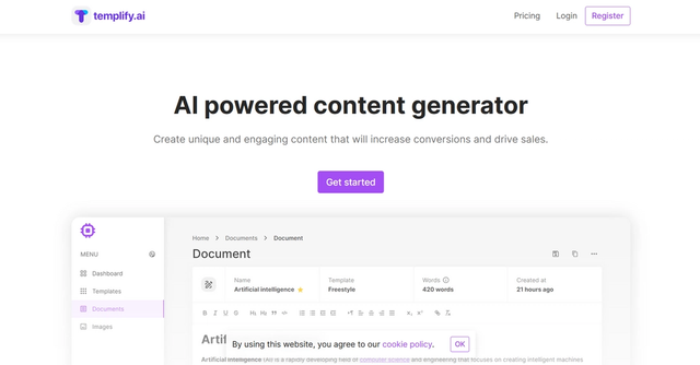 Templify.ai - AI-powered content generator that helps create unique and engaging content to increase conversions and drive sales.
