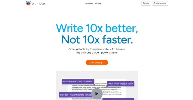 Txt Muse - Write 10x better, Not 10x faster.