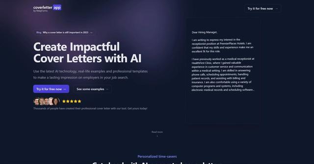 Coverletter.app - Coverletter.app is an AI-generated cover letter service that helps job seekers create unique and professional cover letters tailored to each job application