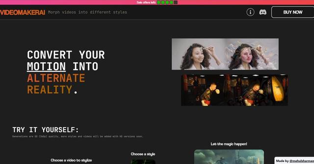 Videomakerai - VideomakerAI is an AI-based video styling tool that empowers users to transform their videos into visually stunning works of art with various styles to choose from.