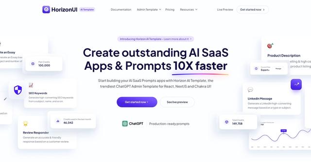 Horizon AI Template - Create outstanding AI SaaS Apps & Prompts 10X faster