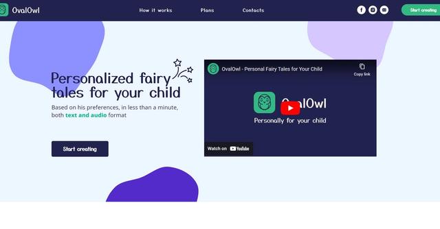 OvalOwl - Custom audio fairy tales for kids with personalized plot, characters, and setting.