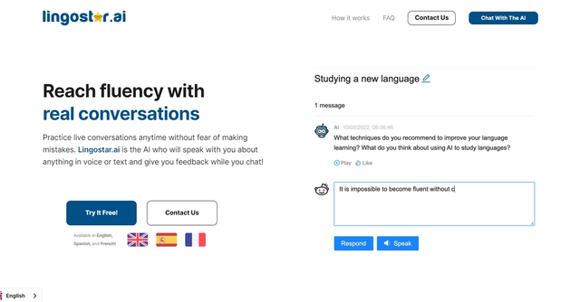 Lingostar - Lingostar is a language learning tool that offers real conversations to help learners reach fluency without the fear of making mistakes.