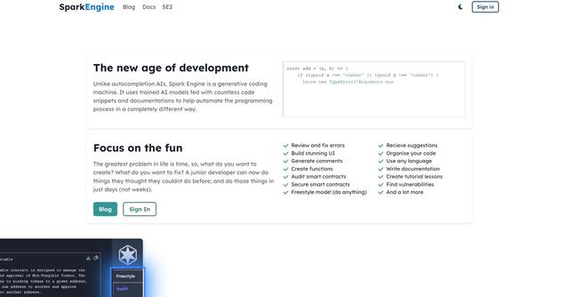 Spark Engine - Revolutionary generative coding engine transforming the coding landscape.