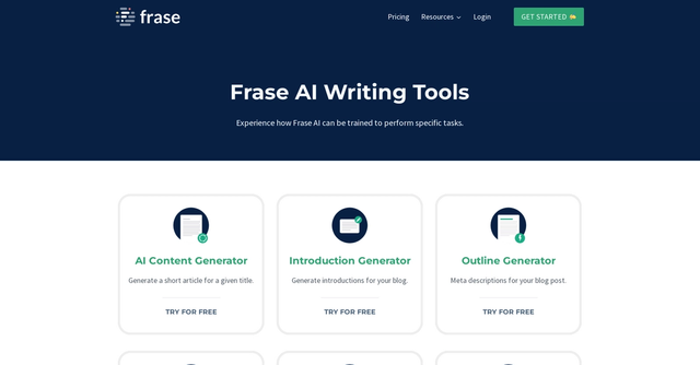 Frase - AI writing tools for copywriting, summarizing and paraphrasing.