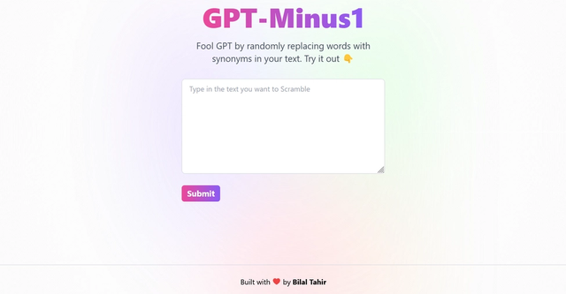 GPT Minus 1 - Text transformation tool that randomly replaces words with synonyms in a given text
