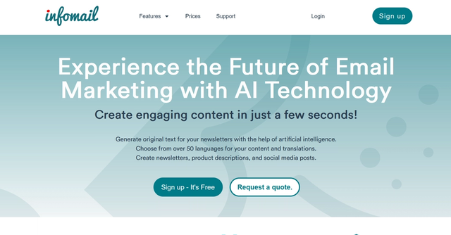 Infomail.ai - Use AI to generate texts and translate them into English.