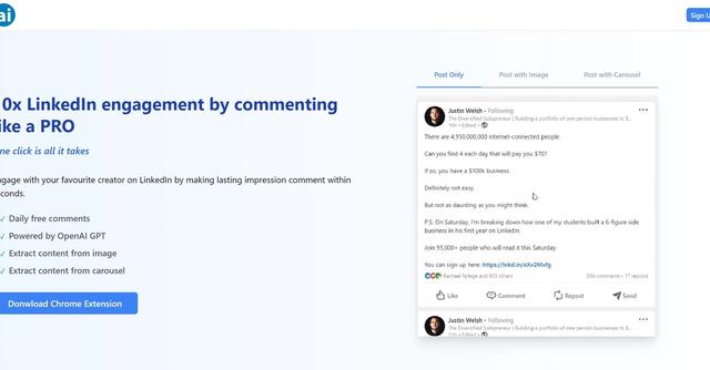 LinkedIn Comment AI - Chrome extension powered by OpenAI GPT for effective and efficient commenting on LinkedIn.