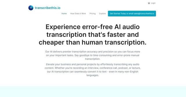Transcribethis.io - Highly accurate audio-to-text transcription solution.