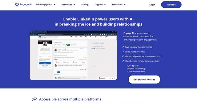 Engage - Engage is an AI-powered tool designed to enhance prospect engagement on LinkedIn by augmenting and contextualizing comments, saving time, and enabling efficient lead engagement at scale.