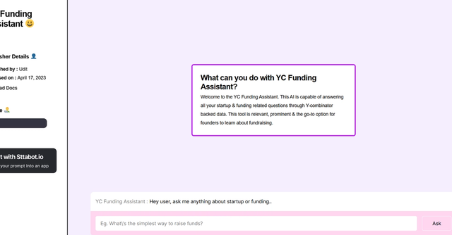 YC Funding Assistant - YC Funding Assistant to answer all your startup & funding related questions.