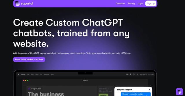 Supportal - Create Custom ChatGPT chatbots, trained from any website.