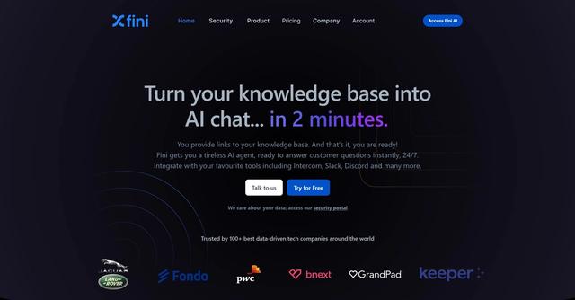 Fini - Fini is a powerful AI chatbot tool that enables companies to engage and retain more users through 24/7 interactive chat support, powered by their own knowledge base.