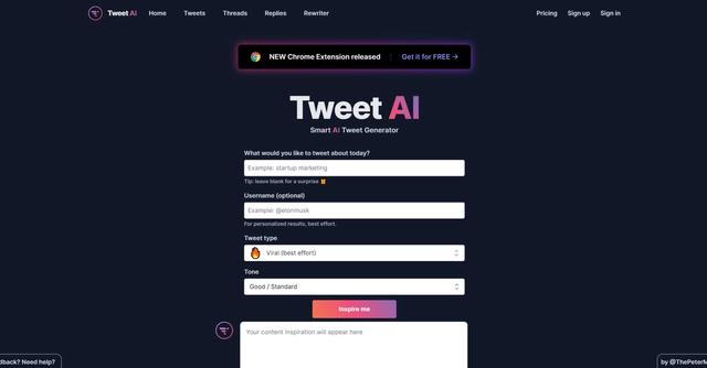 TweetAI - TweetAI is a tool that helps users create inspiring and engaging tweets.