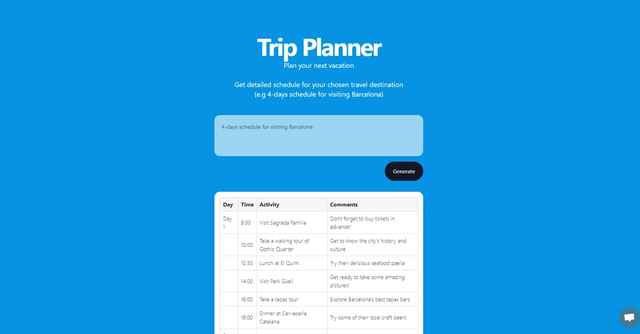 AI Trip Planner - Create detailed, day-by-day itineraries for any destination.