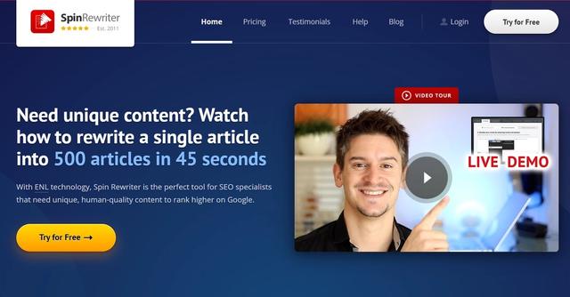 Spinrewriter - Create unique, human-quality content quickly for SEO specialists.