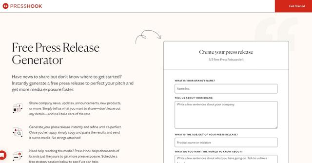 Press Hook - Press Hook is a user-friendly press release generator tool that allows companies to effortlessly create high-quality press releases.