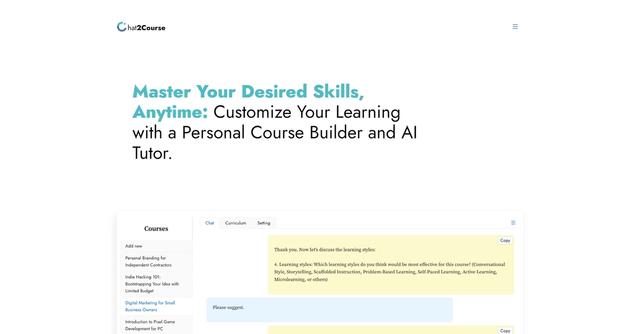 Chat2Course - Customize Your Learning with a Personal Course Builder and AI Tutor.
