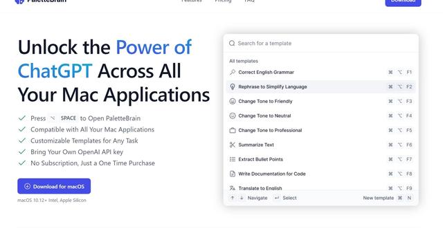 PaletteBrain - Unleash ChatGPT across all your Mac applications