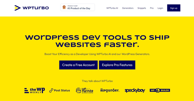 WPTurbo - WordPress development tools powered by AI, designed to help developers build websites faster.
